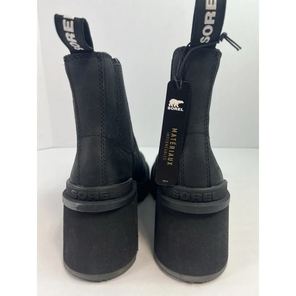 NEW Sorel Hi-Line Heel Chelsea Boots Women's 7 Black Sea Salt Waterproof NL4874